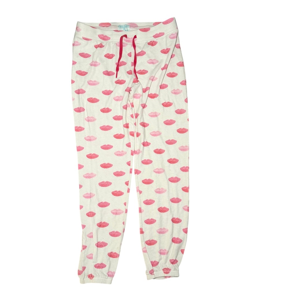 PJ Salvage Sugarfina Pajama Pants White Pink Medium Lips Print Lounge Sleepwear